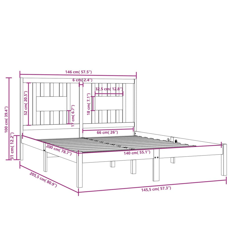 Sengeramme hvit heltre furu 140x200 cm