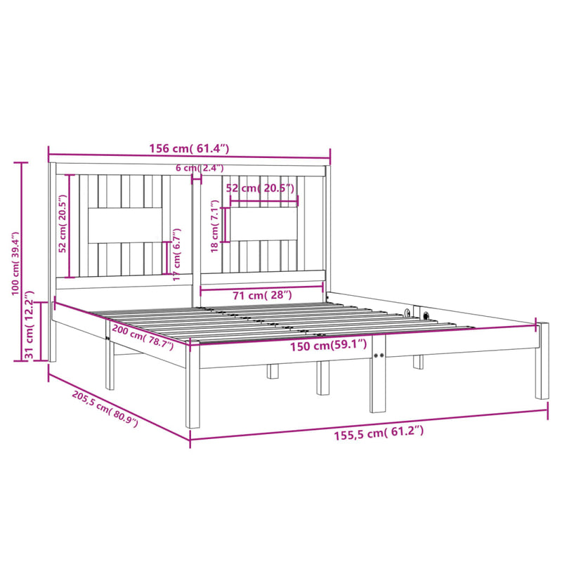 Sengeramme hvit heltre 150x200 cm 5FT King Size