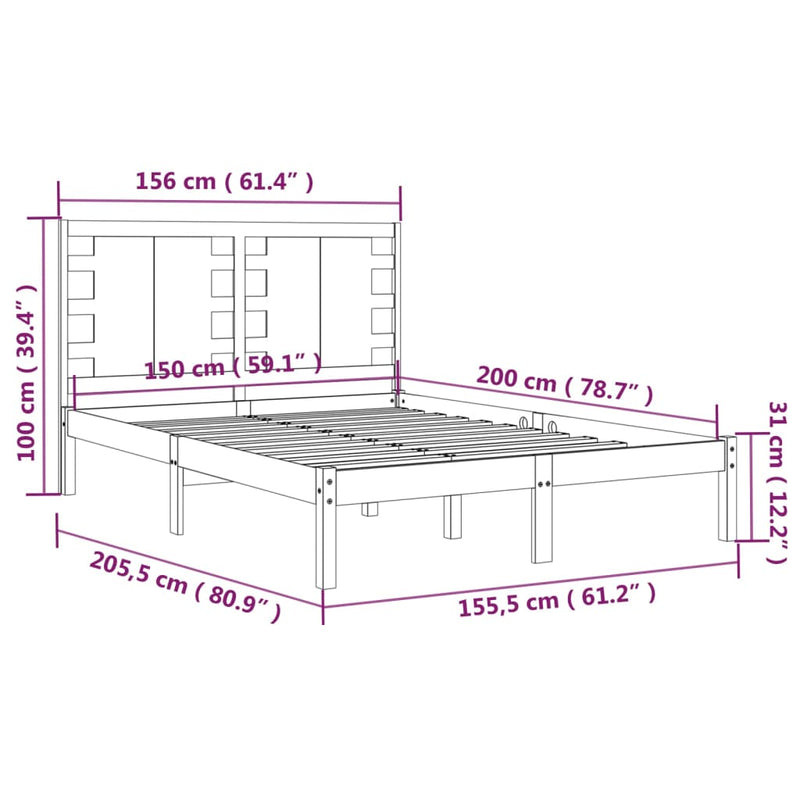 Sengeramme svart heltre 150x200 cm 5FT King Size