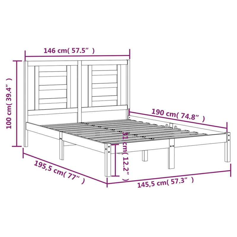 Sengeramme svart heltre furu 140x190 cm