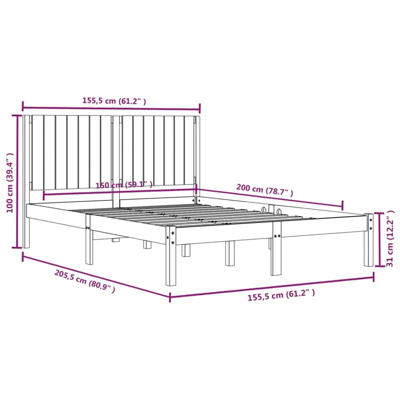 Sengeramme honningbrun heltre 150x200 cm 5FT King Size