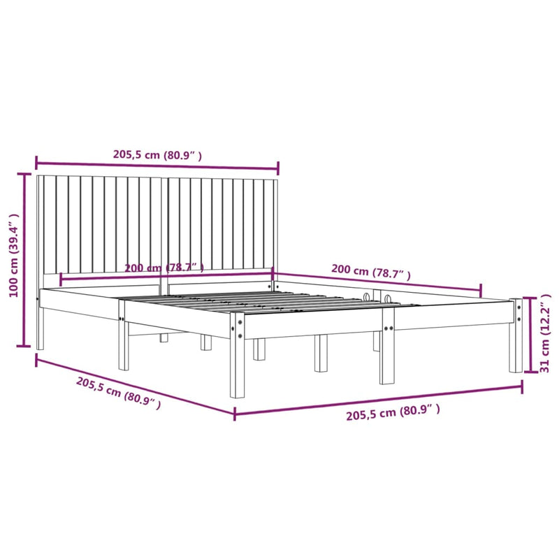 Sengeramme hvit heltre furu 200x200 cm