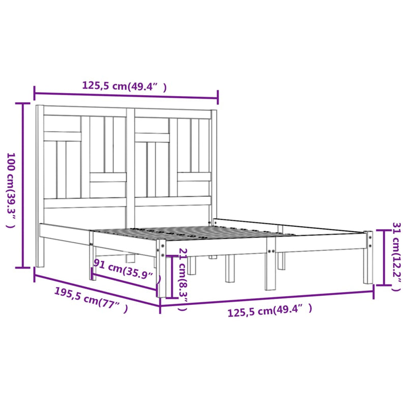 Sengeramme honningbrun heltre 120x190 cm 4FT Small Double