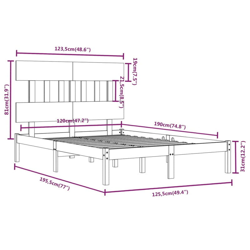 Sengeramme honningbrun heltre 120x190 cm 4FT Small Double