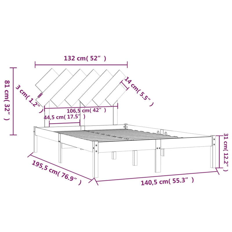 Sengeramme hvit 135x190 cm 4FT6 Double heltre