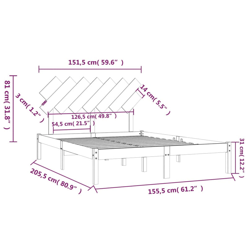 Sengeramme 150x200 cm 5FT King Size heltre