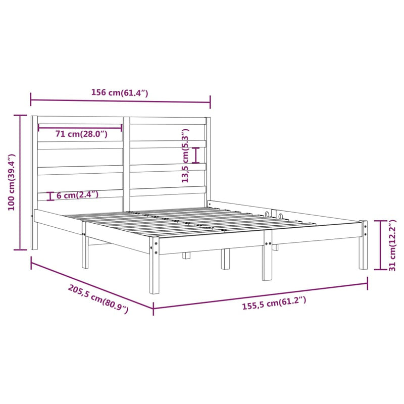 Sengeramme hvit heltre 150x200 cm 5FT King Size