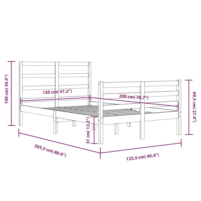 Sengeramme hvit heltre furu 120x200 cm