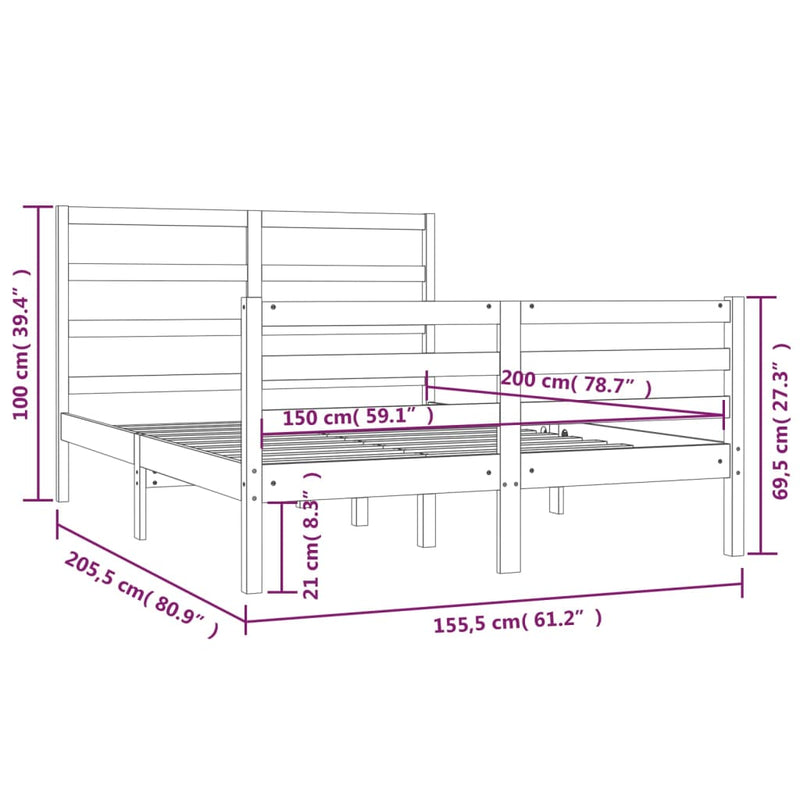 Sengeramme hvit heltre furu 150x200 cm 5FT King Size