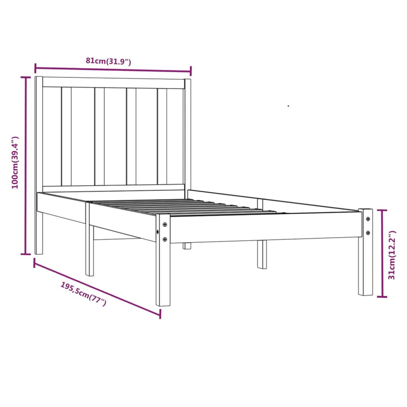 Sengeramme svart heltre furu 75x190 cm 2FT6 Small Single