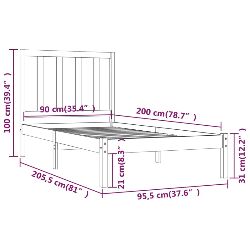 Sengeramme hvit heltre 90x200 cm