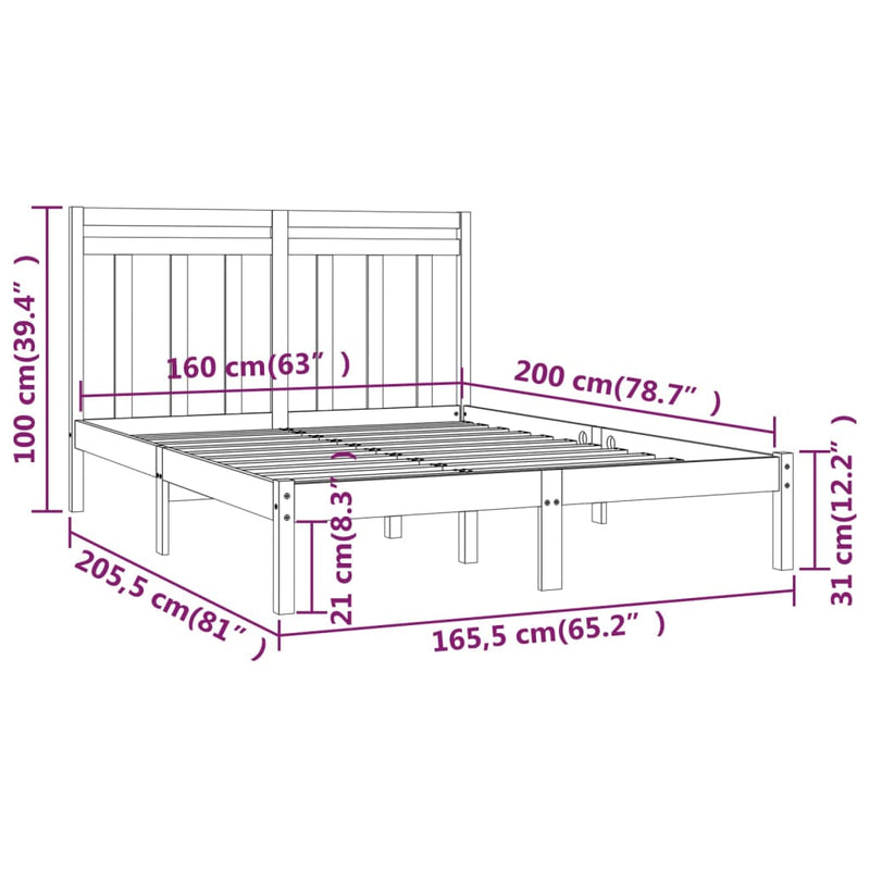 Sengeramme svart heltre160x200 cm