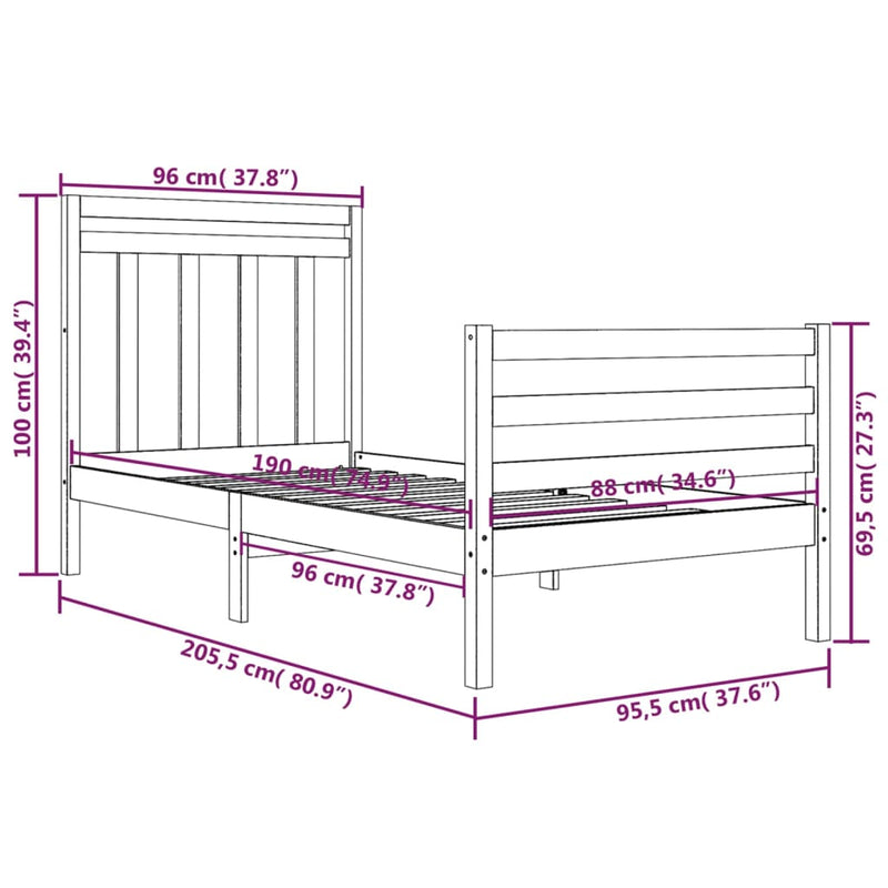 Sengeramme hvit heltre 90x200 cm