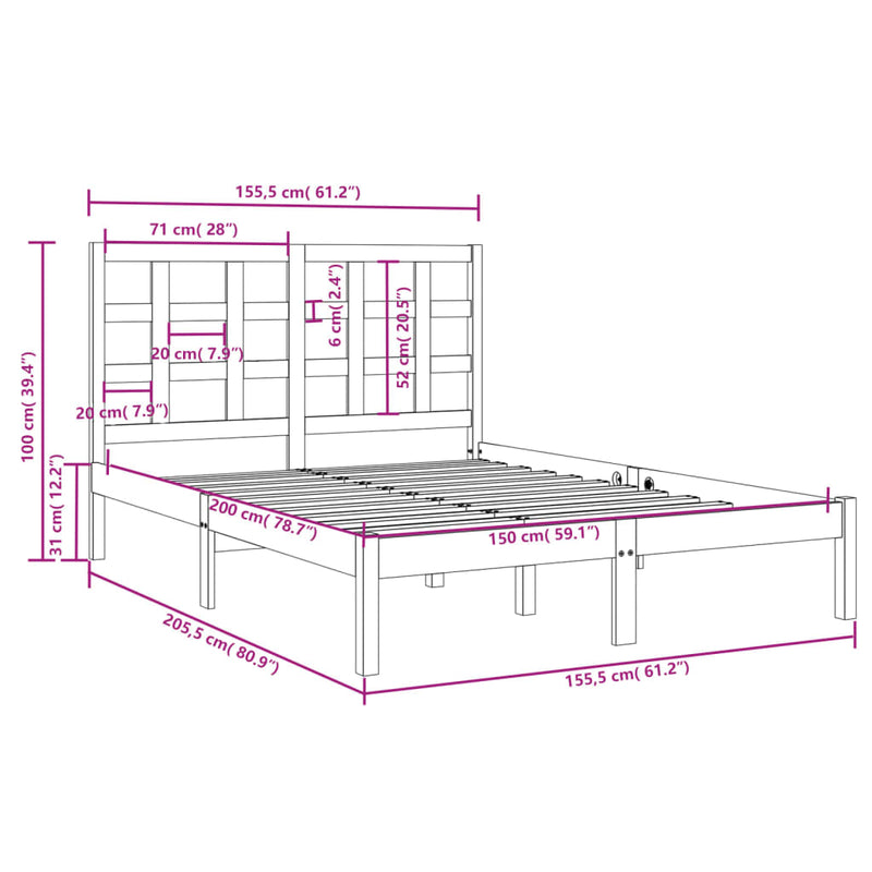 Sengeramme honningbrun heltre 150x200 cm 5FT King Size