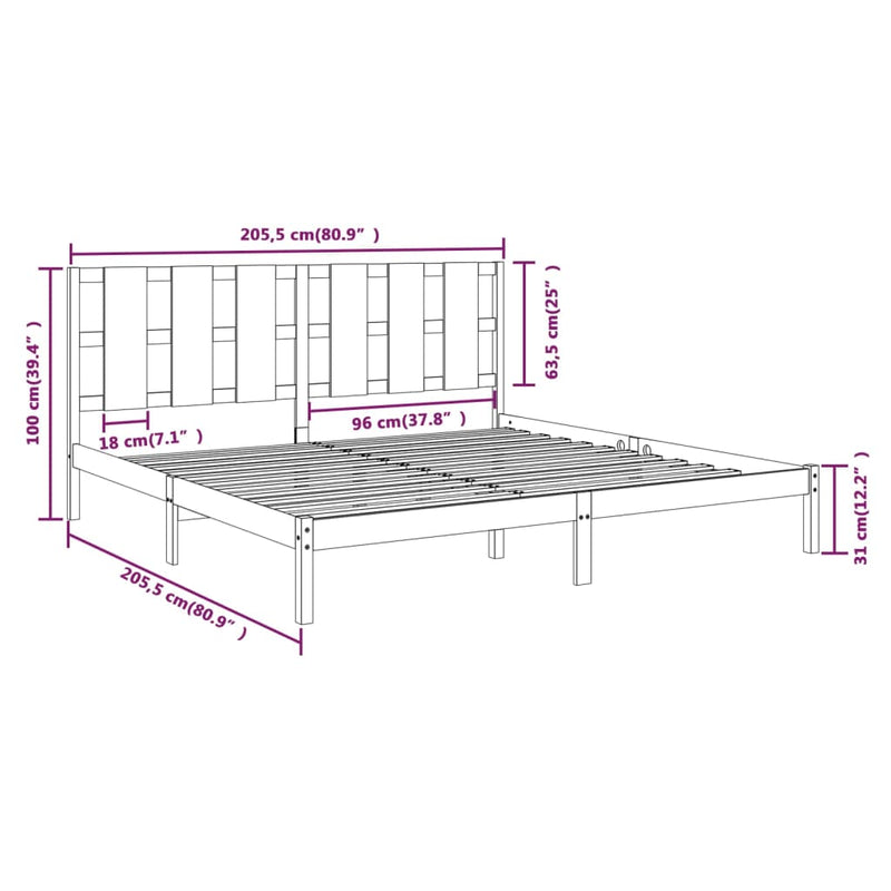 Sengeramme svart heltre furu 200x200 cm