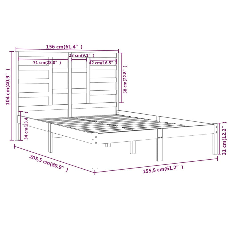 Sengeramme honningbrun heltre 150x200 cm 5FT King Size