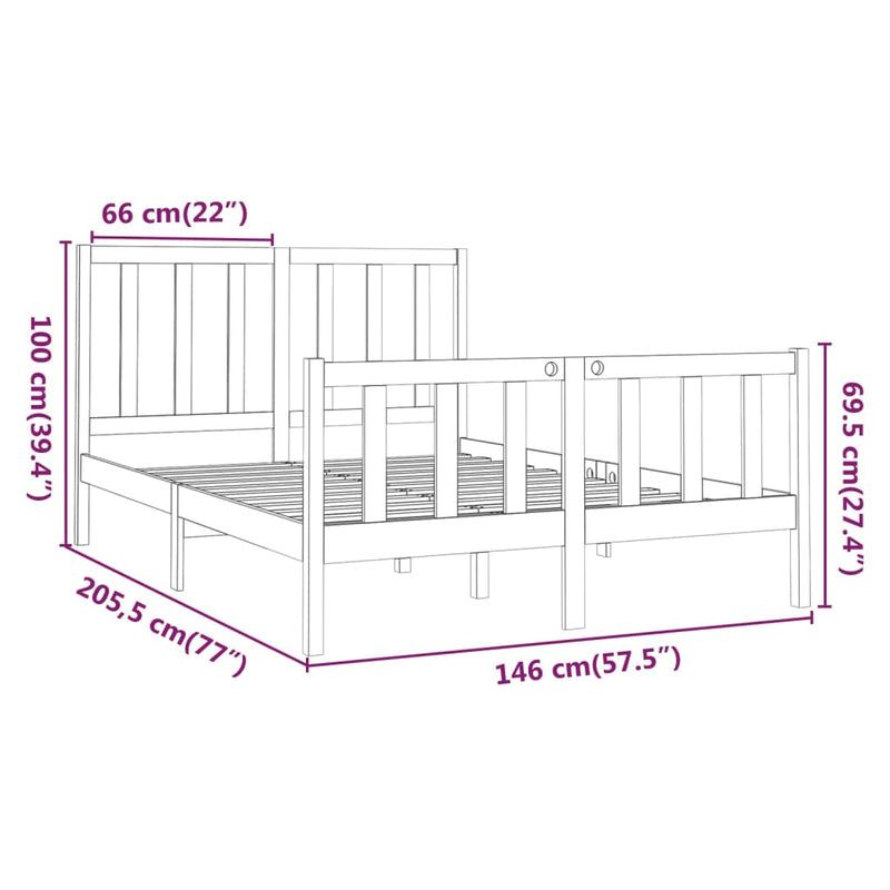 Sengeramme svart heltre furu 140x200 cm