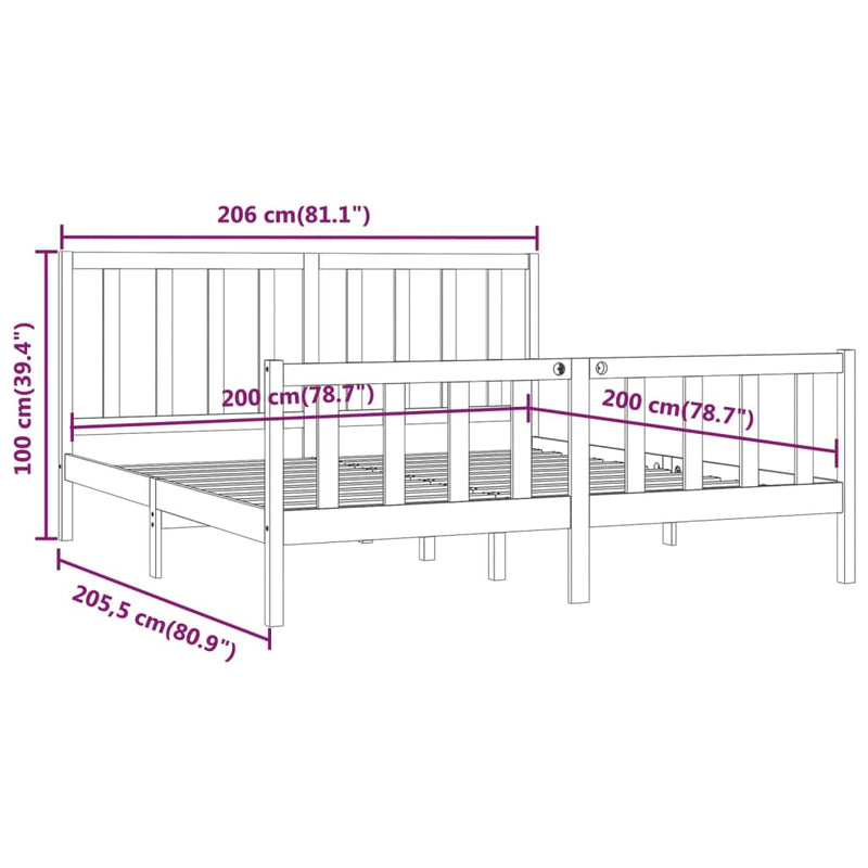 Sengeramme hvit heltre 200x200 cm