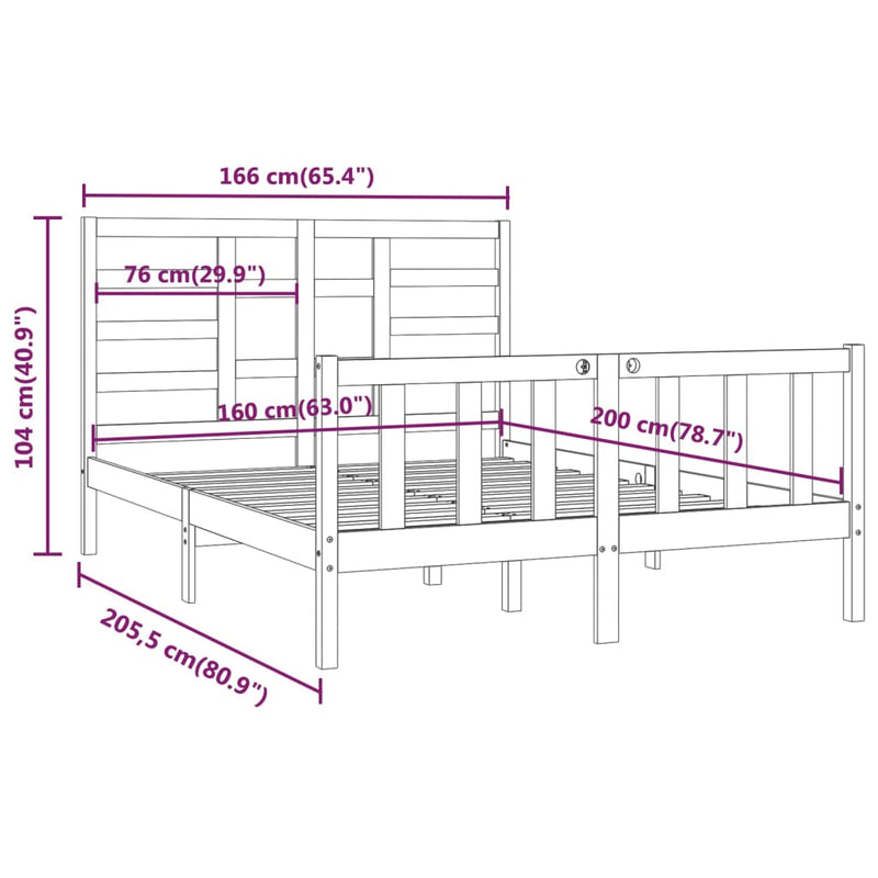 Sengeramme svart heltre furu 160x200 cm