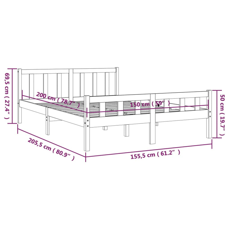 Sengeramme hvit heltre 150x200 cm 5FT King Size