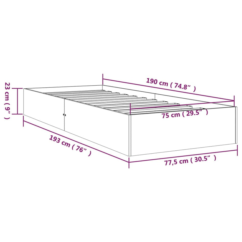 Sengeramme honningbrun heltre 75x190 cm 2FT6 Small Single