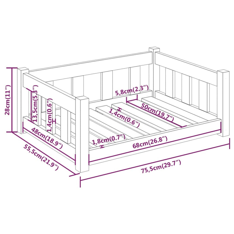 Hundeseng honningbrun 75,5x55,5x28 cm heltre furu