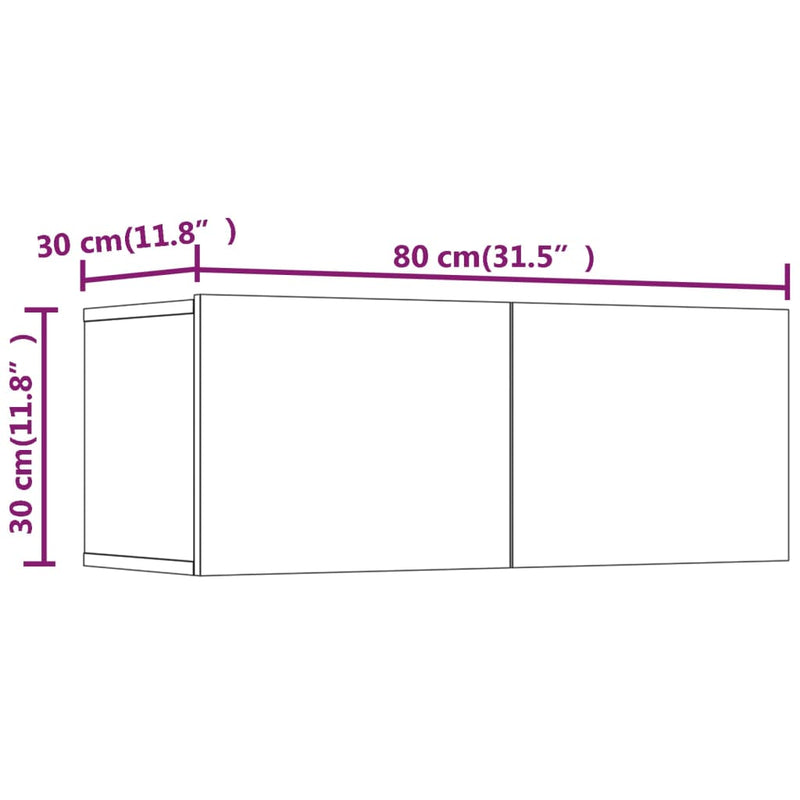 TV-benker 2 stk hvit 80x30x30 cm konstruert tre