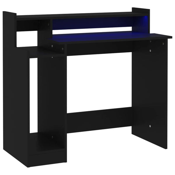 Skrivebord med LED-lys svart 97x45x90 cm konstruert tre