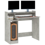 Skrivebord med LED-lys betonggrå 97x90x45 cm konstruert tre
