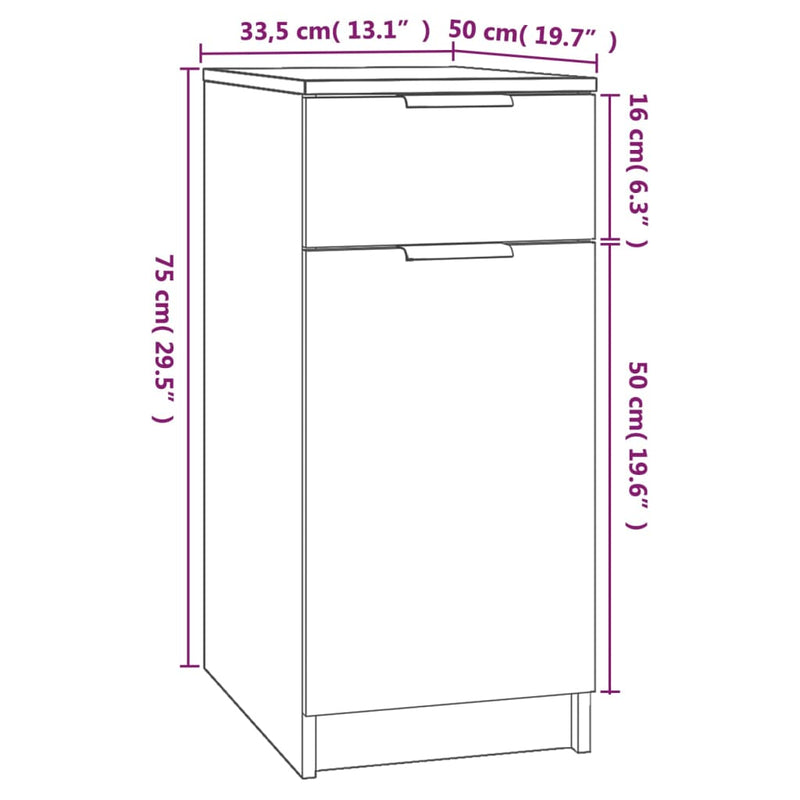 Skrivebordskap betonggrå 33,5x50x75 cm konstruert tre