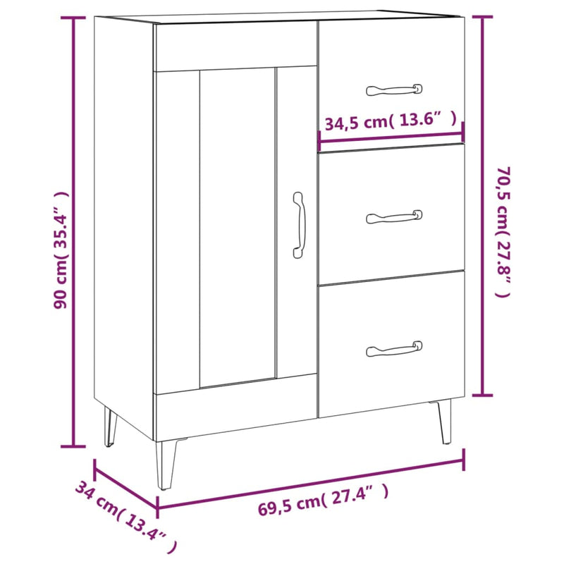 Skjenk høyglans hvit 69,5x34x90 cm konstruert tre