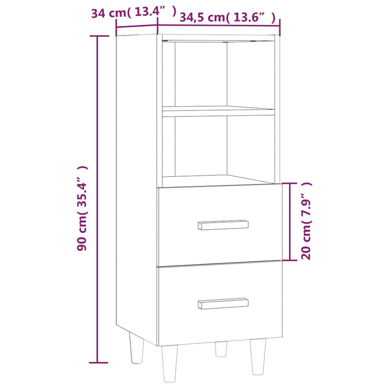 Skjenk hvit 34,5x34x90 cm konstruert tre