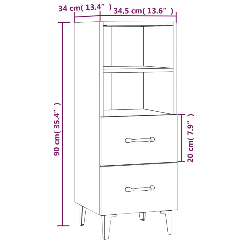 Skjenk svart 34,5x34x90 cm konstruert tre