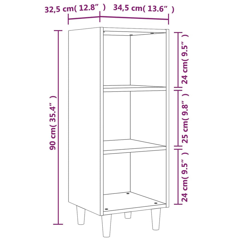 Skjenk hvit 34,5x32,5x90 cm konstruert tre