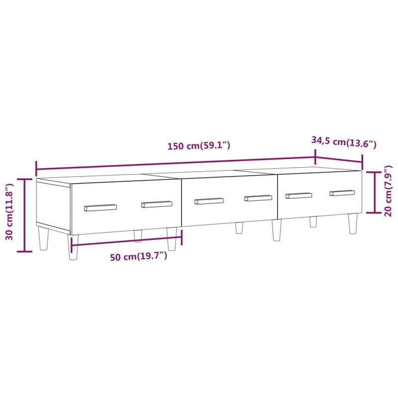 TV-benk hvit 150x34,5x30 cm konstruert tre