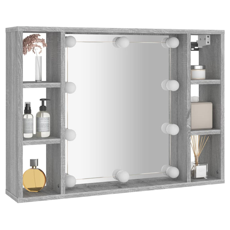 Speilskap med LED grå sonoma 76x15x55 cm