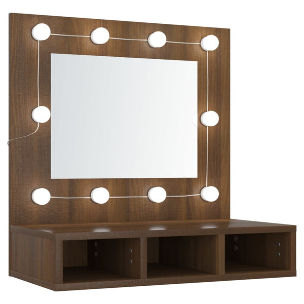Speilskap med LED brun eik 60x31,5x62 cm