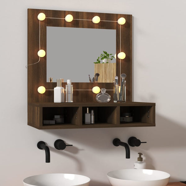 Speilskap med LED brun eik 60x31,5x62 cm