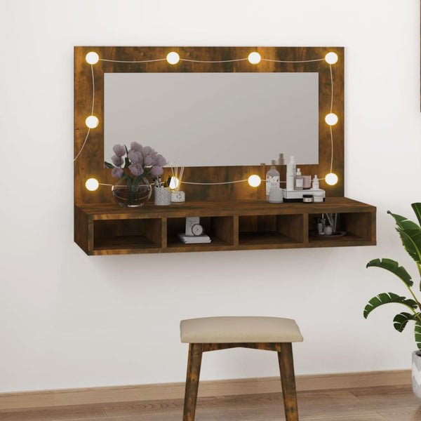 Speilskap med LED røkt eik 90x31,5x62 cm