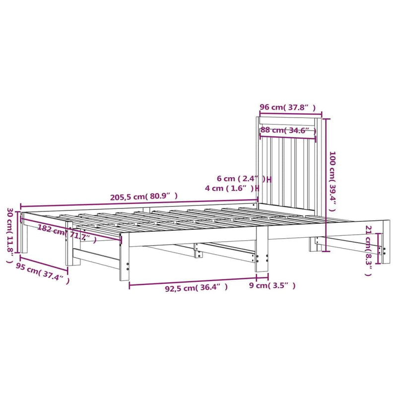 Uttrekkbar dagseng hvit 2x(90x200) cm heltre furu