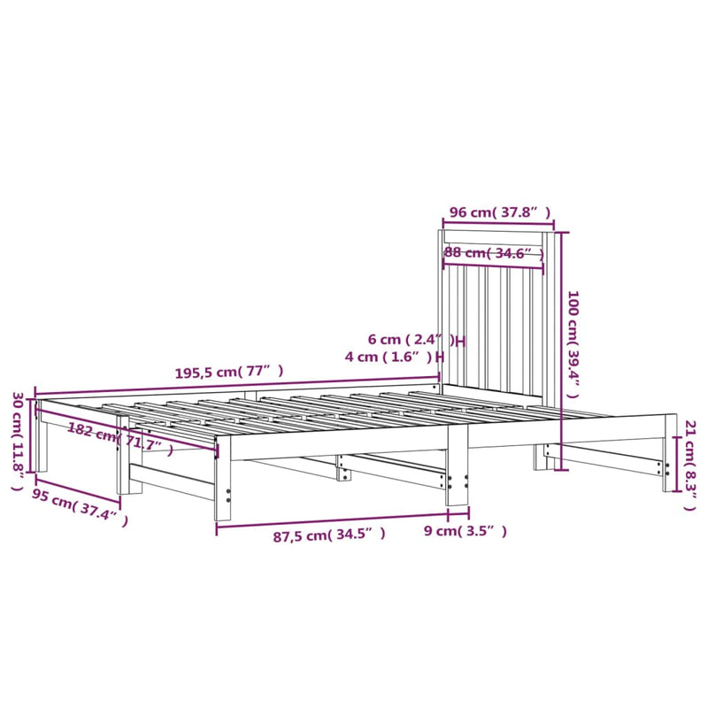 Uttrekkbar dagseng hvit 2x(90x190) cm heltre furu