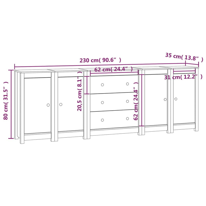 Skjenk svart 230x35x80 cm heltre furu