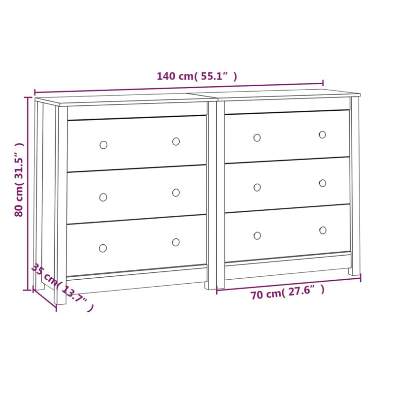 Skjenk svart 140x35x80 cm heltre furu