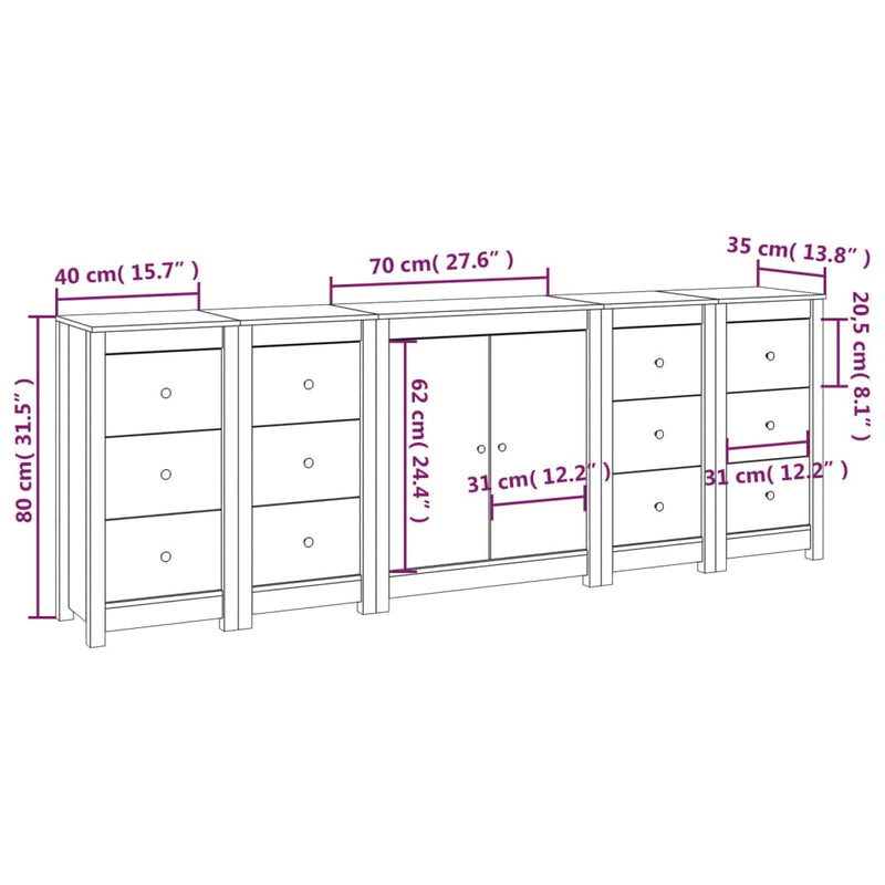 Skjenk 230x35x80 cm heltre furu