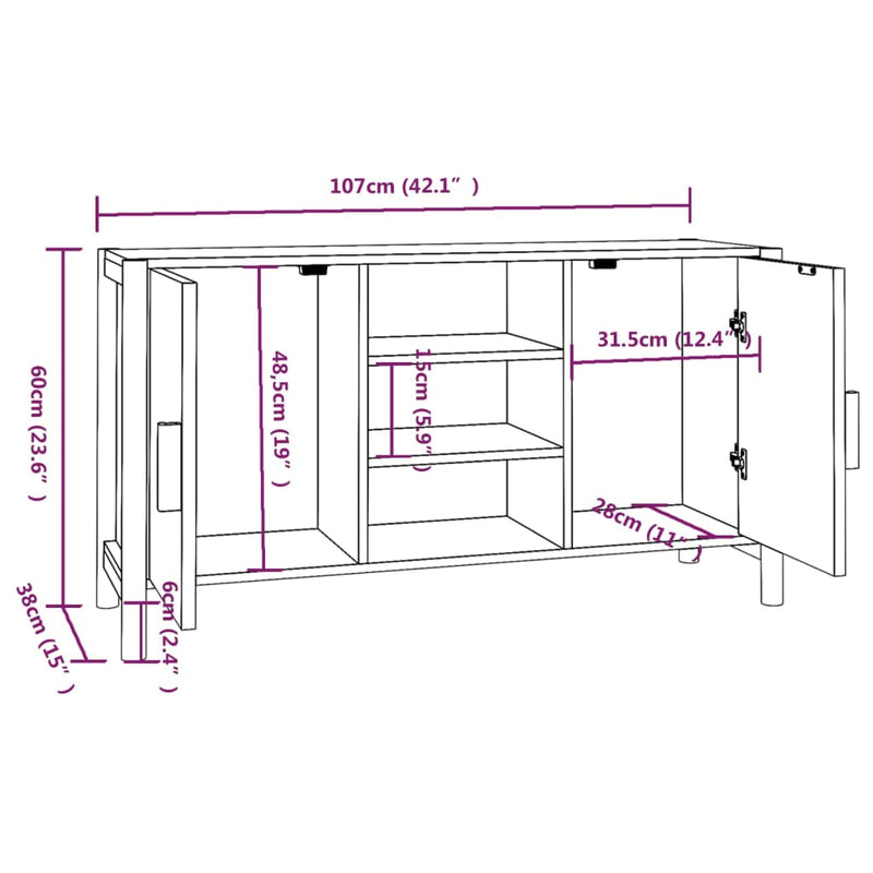 Skjenk svart 107x38x60 cm konstruert tre