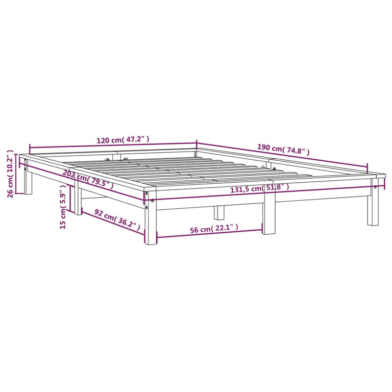 Sengeramme hvit 120x190 cm heltre furu 4FT Small Double