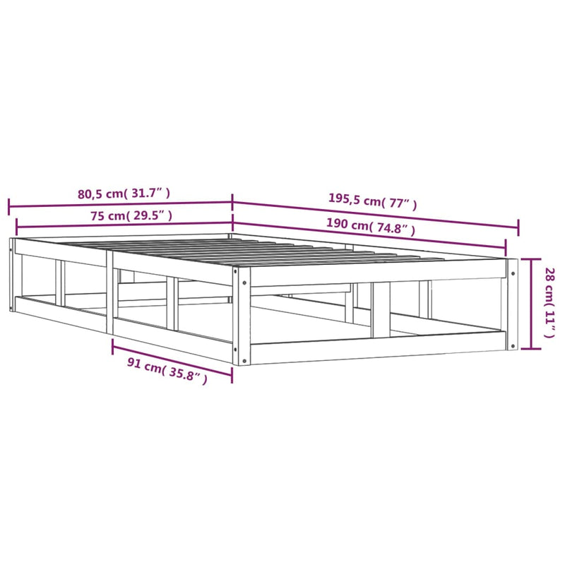 Sengeramme svart 75x190 cm 2FT6 Small Single heltre