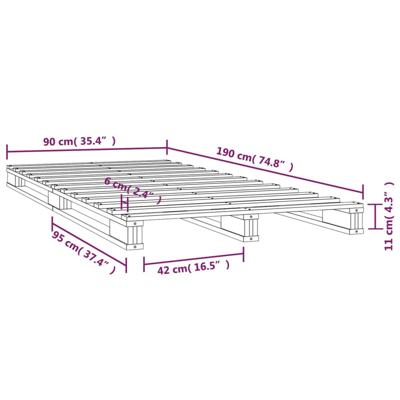 Sengeramme hvit 90x190 cm heltre furu 3FT Single