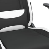Gamingstol med fotstøtte og hjul svart og hvit stoff