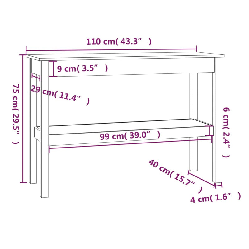 Konsollbord 110x40x75 cm heltre furu